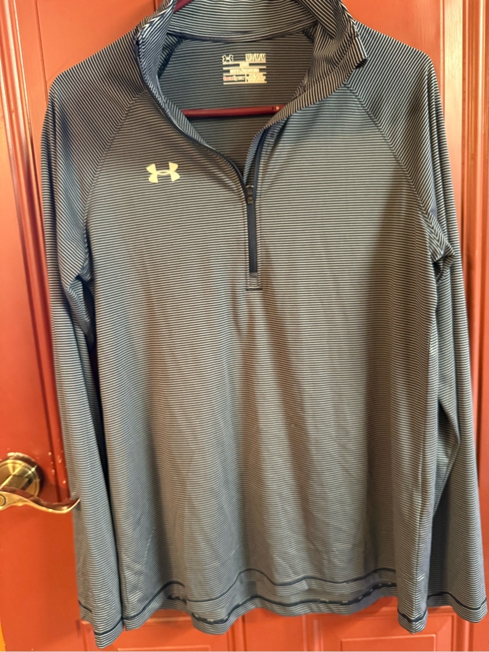 Under Armour Women's Navy & White Micro-Stripe 1/4 Zip Performance Pullover